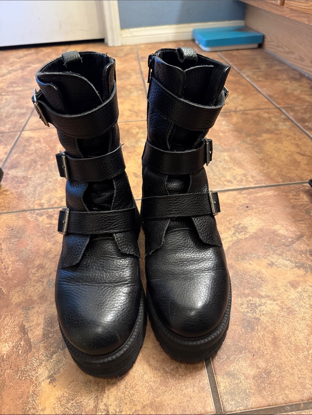 ASOS Black Strappy Leather Ankle Boots